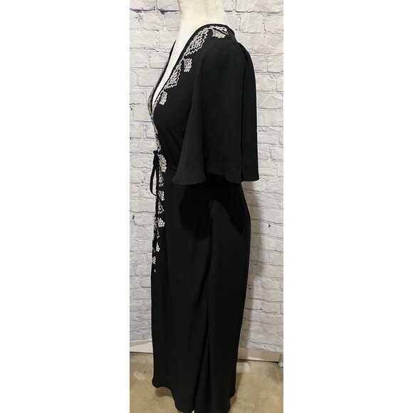 Strut & Bolt Los Angeles Long Maxi black dress boho kaftan w white embroidery M - Picture 3 of 9
